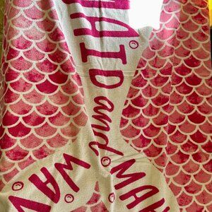 Mermaid Beach Towel Large-Pink-“Be A Mermaid Make Waves”-64x34-Pool Swim-AC071